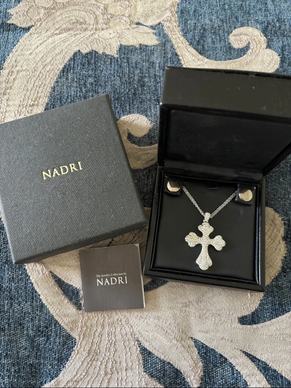Nadri Silver Crystal Cross Pendant Necklace
